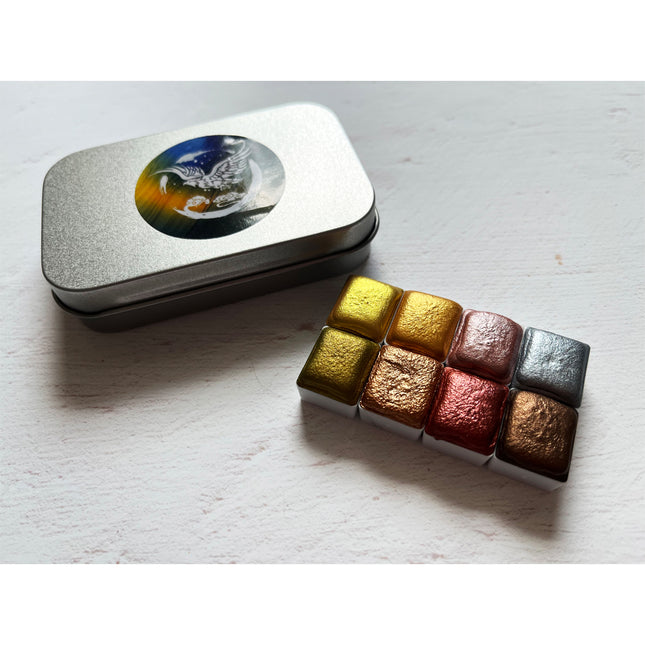 Handgemachte Aquarellfarben - Metallic Set - Aurum 8er mit Box - M17