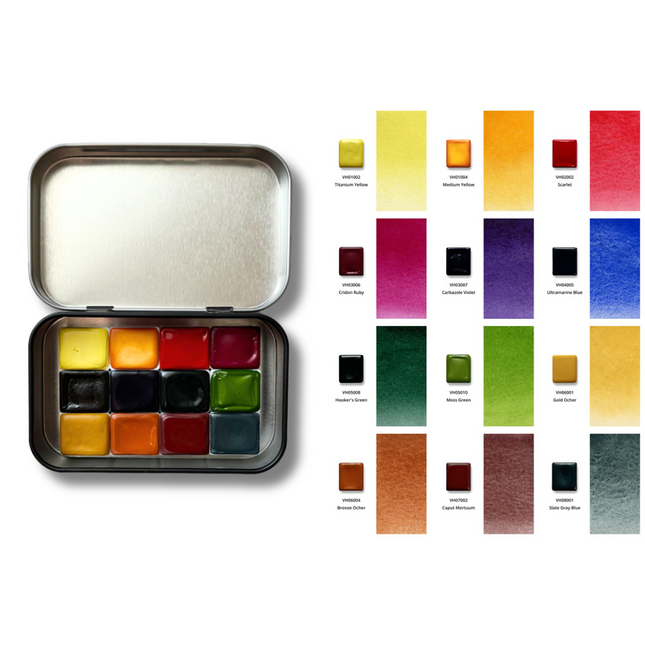 Handgemachte Aquarellfarben - Honig - 12er Flora Set mit B1 Box - H15