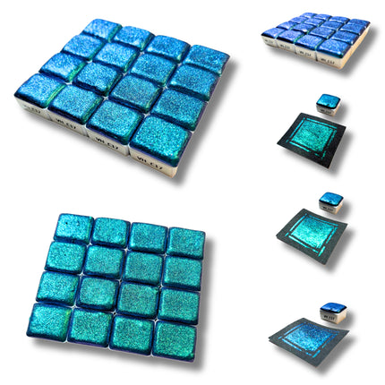 Handgemachte Aquarellfarben - Chamäleon - Türkis<>Ultramarinblau - VHC17