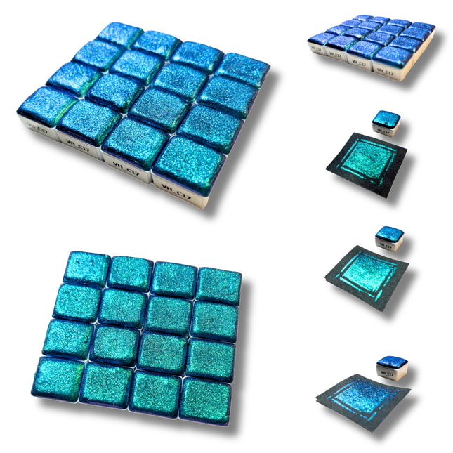 Handgemachte Aquarellfarben - Chamäleon - Türkis<>Ultramarinblau - VHC17