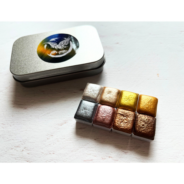 Handgemachte Aquarellfarben - Metallic Set - Elegance 8er mit Box - M1