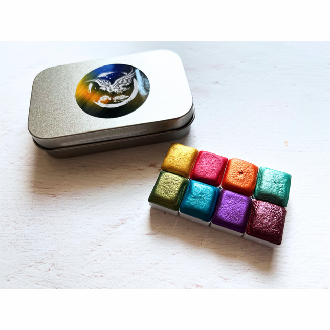 Handgemachte Aquarellfarben - Metallic Set - Rainbow 8er mit Box - M6