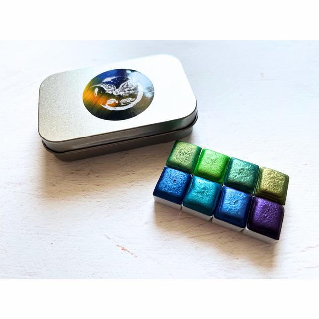 Handgemachte Aquarellfarben - Metallic Set - Aurora 8er mit Box - M18