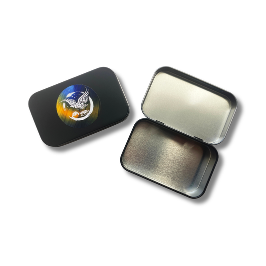 Empty metal tin with logo - Black - 9.8 cm x 6.3 cm x 2.2 cm - B1