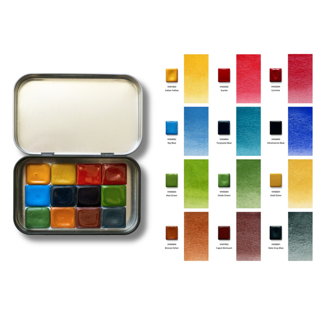 Handgemachte Aquarellfarben - Honig - 12er Set mit B1 Box - H1
