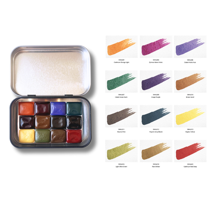 Handgemachte Aquarellfarben - Honig - 12er limitiertes Set mit B1 Box - L3