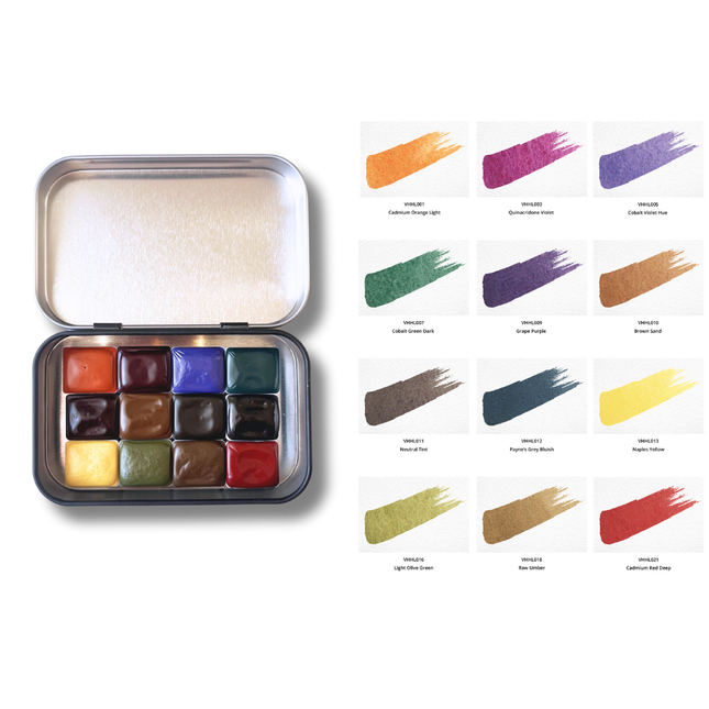 Handgemachte Aquarellfarben - Honig - 12er limitiertes Set mit B1 Box - L3
