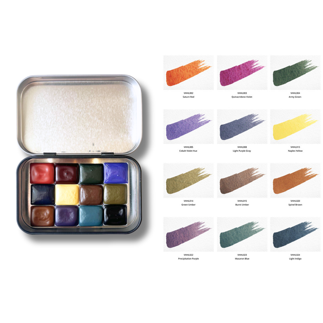 Handgemachte Aquarellfarben - Honig - 12er limitiertes Set mit B1 Box - L4