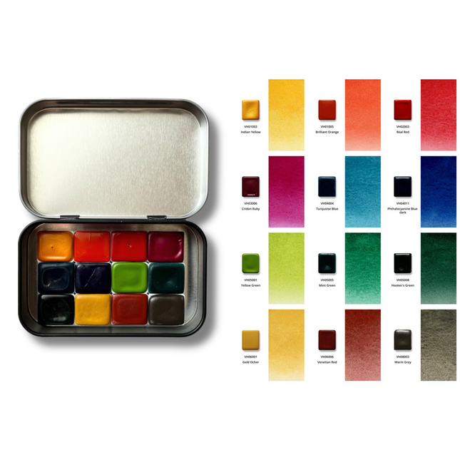 Handgemachte Aquarellfarben - Honig - 12er Sommer Set mit B1 Box - H10